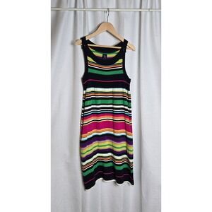 New Gap Kids Preppy Girls Striped Tank Dress XXL 14-16 Black Rainbow Knit NWT
